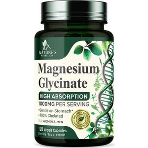 Nature'S Nutrition Magnesium Glycinate 1000mg - Chelated Magnesium for Bone, Muscle, Nerves & Heart Support, 500mg Per Capsule for Ultra Absorption, Natures Sleep Support