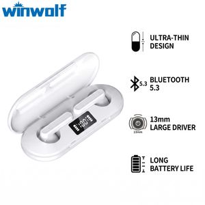 Winwolf K80 Wireless Bluetooth 5.3 Earbuds LED Power Display HiFi Stereo Gaming Headset Noise Reduction Touch Control In-Ear Earphones-White