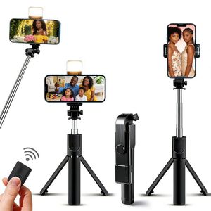 Bluetooth Selfie Stick with Tripod and Fill Light All-in-One Extendable Selfie Stick with Detachable Wireless Remote Control Lightweight Versatile Phone Tripod