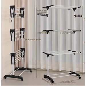 Clo Three-Layer Folding Laundry Rack, 360° Rotating And Non-Slip Foot Pad, Large Capacity Suitable for Commercial And Home Use, Three-Layer Folding Vertical Clothes Rack, Multi-Functional Three-Layer Folding Clothes Drying Rack, Three-Layer Folding Ve