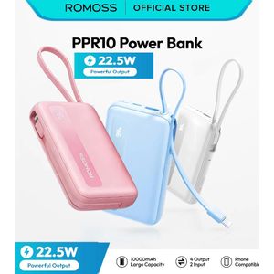 Romoss PD 22.5W 10000mah Ultra fast Ultra portable Power Bank charger PPR10 with inbuilt cables - Markdown Offer