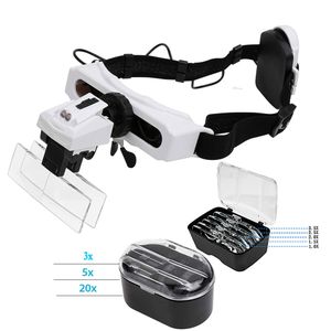 Headband Magnifier, Visor Style, Center Mounted 5 LED Illumination, 5X Swivel Eye Loupe