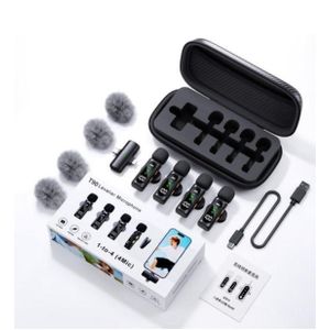 T90 Wireless Lavalier Mic 1-to-4-4x Clip Microphones With Receiver For iphone Android USB -C For TikTok YouTub Vlog 