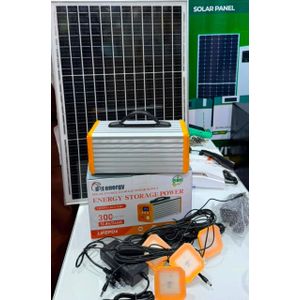 Energy Eenergy 300W Solar Generator Kit - 12.8V 24Ah LiFePO4 Power Station with 4 LED Bulbs + Solar Panel for Home & Office