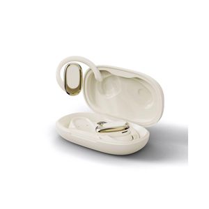 Wireless Bluetooth earphones with a charging case; over-ear design with deep bass; built-in microphone; stable 15-metre connection; lightweight sports earphones suitable for music, calls, travel and everyday use; with battery level indicator（White）