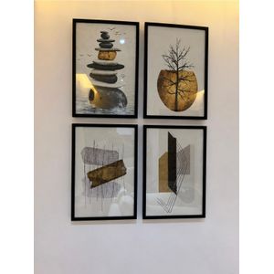 Homey HomeyFrames 4-Piece Abstract Wall Art Set – 16 × 24 Inches Portrait – Black Framed Artwork