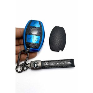 Premium Silicone/Leather Key Cover For Mercedes Benz Models - Blue