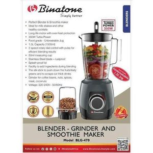Binatone 2-in-1 Blender, Grinder & Smoothie Maker (350W) BLG-470