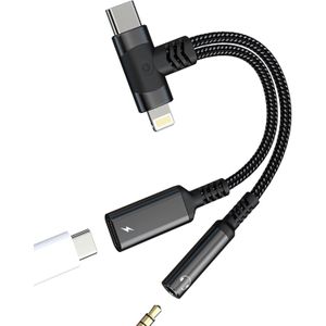 USB C Lightning to 3.5mm Headphone Jack Adapter(2in1)Type C charger Cable Splitter for iPhone16 15 14 Pro max 