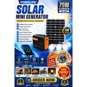 YOBOLIFE SUPER STRONG MINI DC Solar Portable Kit, 4 Bulbs, Solar Panels(BT,FM,TF & MP3) For Home & Office