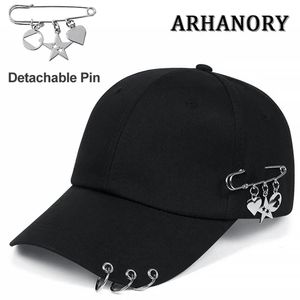 ARHANORY Adjustable Baseball Cap for Men and Women with Removable Metal Pin Pendant & Side Ring-Black