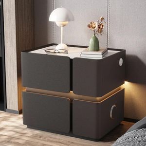 Luxury Modern Smart Nightstand with Wireless Charging Bluetooth Speaker LED Light 2 Drawers Bedside Cabinet for Bedroom