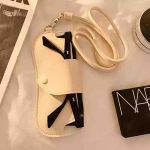 Soft PU Leather Glasses Case with Strap, Slim and Portable Sunglasses Holder for Bag, Protective Case with Button Closure for Eyeglasses and Reading, Black 