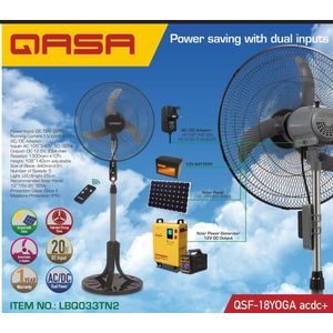 Qasa 18 inches AC/DC Standing Fan with Remote QSF-18YOGA ACDC+ ( not Rechargeable)