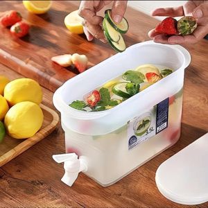 1pc, Plastic Kettle, Plastic Beverage Dispenser with Spigot, Large Capacity Container, Cold Kettle with  In Refrigerator, Fruit Teapot, Lemonade Bottle, Home Supplies