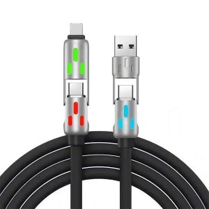 4-in-1 multi-functional USB charging cable, compatible with USB-A, Type-C, and Lightning connectors,
