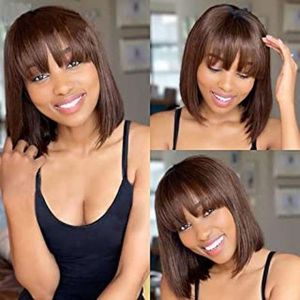 Blunt Cut Silky Colour 4 Brown Wig FRINGE