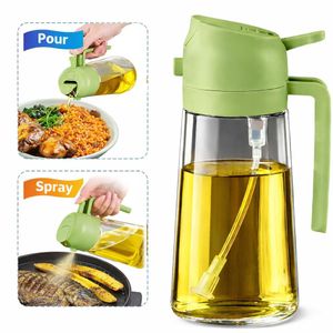 KITCHA 470ml Glass Olive Oil Sprayer & Dispenser 2 in 1 – Food Grade BPA Free Oil Spray Bottle with Portion Control for Cooking, Salad, Frying & BBQ (Green)