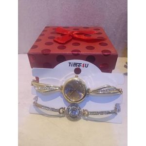 Time Women Luxury Gold Wristwatch And Bracelet