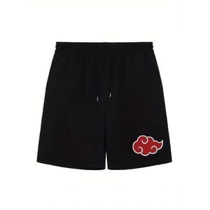 Men’s Anime Cloud Print Casual Drawstring Shorts – Black