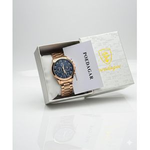 POEDAGAR Classic Men’s Chronograph Chain Wristwatch with Date Display – Stainless Steel Watch with Branded Box & Gift Bag – Silver & Gold