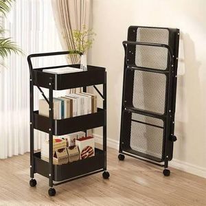 3-Layer Foldable Heavy Duty Shopping Trolley Cart with Wheels - Black + Free Gift