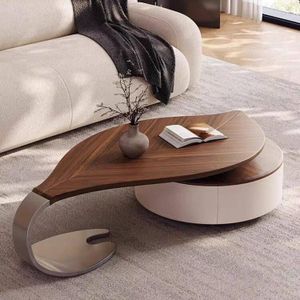 Modern Living Room Leaf Shape Center Table with Drawer