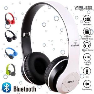 P47 Wireless Foldable Bluetooth Headphones With High Bass. Long Lasting Battery Life Comfortable Headset 
