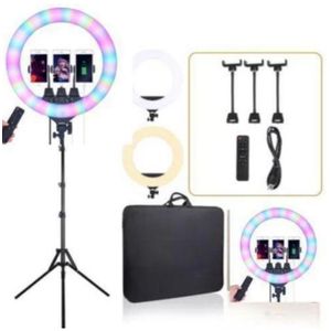 12 Inch RGB LED Ring Light with Tripod Stand, 3 Phone Holders & Remote - For TikTok, YouTube, Makeup
