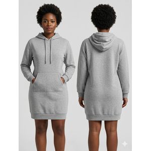 ESA CLOTHIER Women’s Casual Hooded Sweatshirt Dress – Long Sleeve Pullover Hoodie Dress with Kangaroo Pocket (Grey)