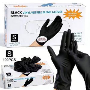 100 Pcs Black Vinyl/Nitrile Blend Disposable Hand Gloves - Latex Free, Powder Free, Multipurpose (Premium Quality).