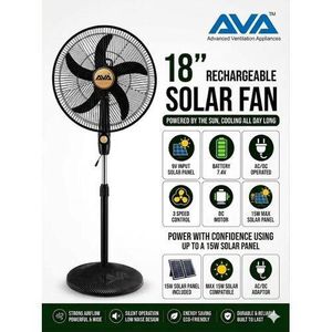 Ava Rechargeable standing SOLAR FAN+12 Months Warranty + FREE Solar Panel FREE GIFT INISDE