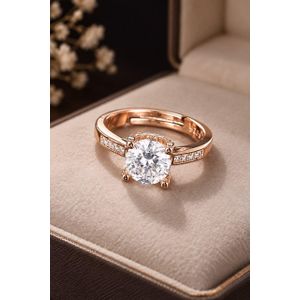 Adjustable Trendy Rose Gold White Diamond Proposal and Gifting Ring