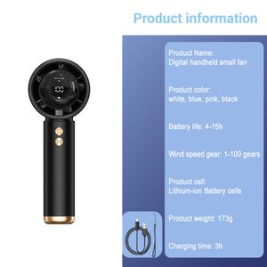 Genera Portable Handheld Turbo Fan Air Cooler LED Display USB Rechargeable High-Speed 5000mAh 100-Speed Adjustment