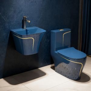 Modern Minimalist One Piece Dual-Flush Ceramic Toilet with S-Trap and Matching Toilet Sink