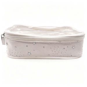 Dual Side Transparent Canvas Makeup Bag Multifunctional Travel Wash Bag Personal Grooming Storage Handbag