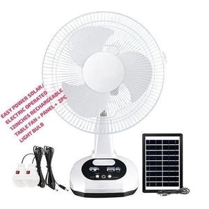12 Inches Rechargeable Table Fan With Solar Panel and bulbs
