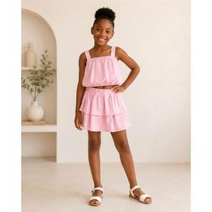 Girls Pink Sleeveless Top & Layered Skirt 2 Piece Outfit Set
