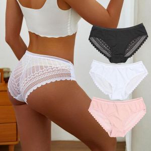 3PCS Plus Size L-3XL Sexy Lingerie For Women Lace Panties Floral Briefs Boxer Breathable Hollow Back Underwear Cheeky Seamless Ice Silk Low Waist Lingerie