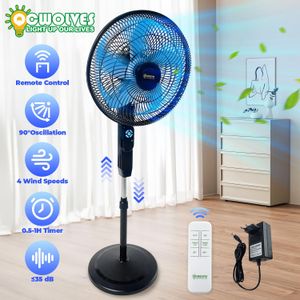 QCWOLVES 18 Inch Standing Fan Industrial Fan, Pedestal Fan with 4 Speeds, Wide-Angled Oscillation, Remote Control, Powerful Airflow, Adjustable Height, Floor Fan for Bedroom, Black