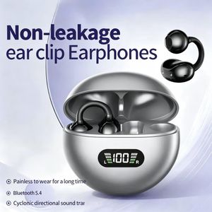 New Clip On Bone Conduction Earphones LED Digital Display Bluetooth Wireless Sports Running Earring Design Earbuds