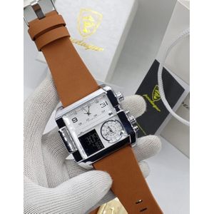 POEDAGAR Original Quality & Very Rugged Animal Skin Digital/Analog Brown Leather Wristwatch For Money Men