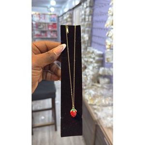 Strawberry Charm Pendant Necklace - Gold/Red