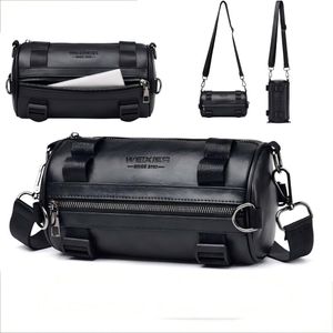 Men PU Leather Bucket Drum Crossbody Sling Bag, Multi‑Pocket Adjustable Single Shoulder & Chest Bag