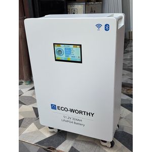 Luxury ECO-WORTHY 51.2V 324AH LiFePO4 Battery - 16.6kWh Solar Inverter Battery with LCD, WiFi, Bluetooth, Wheels 5 years warranty 