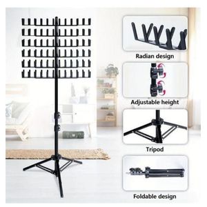 black standing braiding rack is designed to organize and hold hair extensions during styling.
