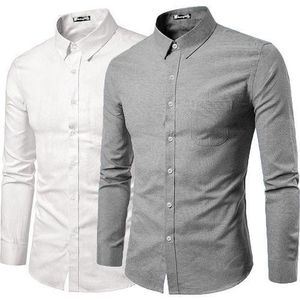 2 In 1 Men's Corporate Quality Formal Plain Long Sleeve White And Ash Shirt