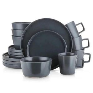 16-piece Ceramic Tableware Set, 4-piece Set, Black Plate And Bowl Tableware Set.