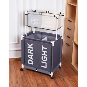 Double Compartment Laundry Hamper Household Laundry Basket Dirty Clothes Storage Rack Organiser 