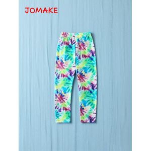 JOMAKE Long trousers for children aged 2-9, blue and black floral pattern, tight-fitting leggings